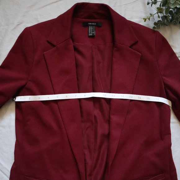 F21 Cuffed Knit Blazer 3/4 Sleeve Burgundy Small - Picture 6 of 10